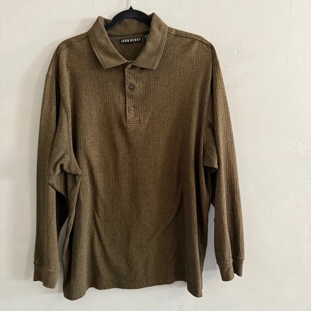 John Henry Ribbed Cotton Blend Long Sleeve Collared Shirt